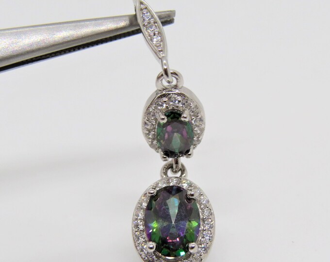 Vintage Sterling Silver Oval cut Mystic Topaz & White Topaz Pendant