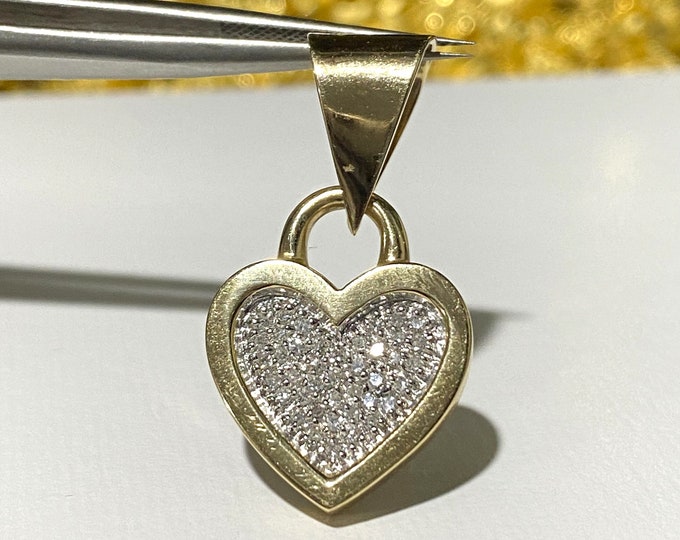 Vintage 14K Solid White & Yellow Gold .20ct Diamond Heart Pendant.