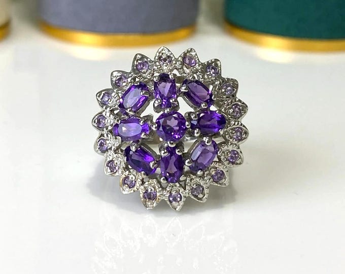 Vintage Sterling Silver Natural Amethyst Ring Size 7 1/2