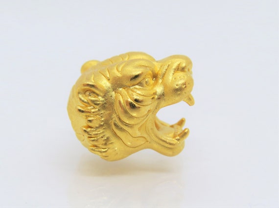 24K 9999 Pure Gold Tiger Head Vintage Charm Penda… - image 5