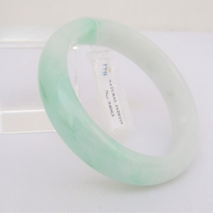 Translucent Natural Green, White Jadeite Jade Vintage Bangle Bracelet 57MM