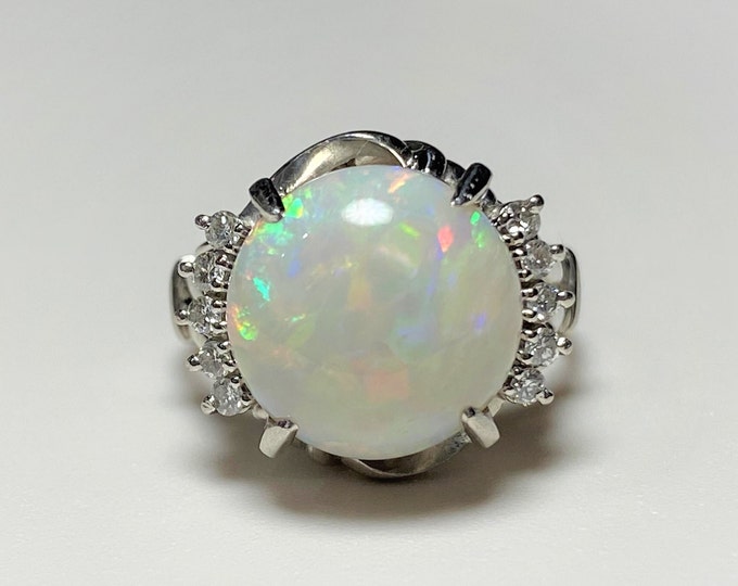 Vintage Platinum Solitaire 3.36ct White Opal Diamond Ring Size 7