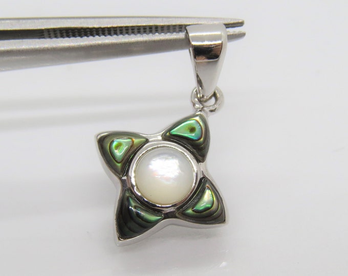 Vintage Sterling Silver Abalone & Mother Of Pearl Pendant