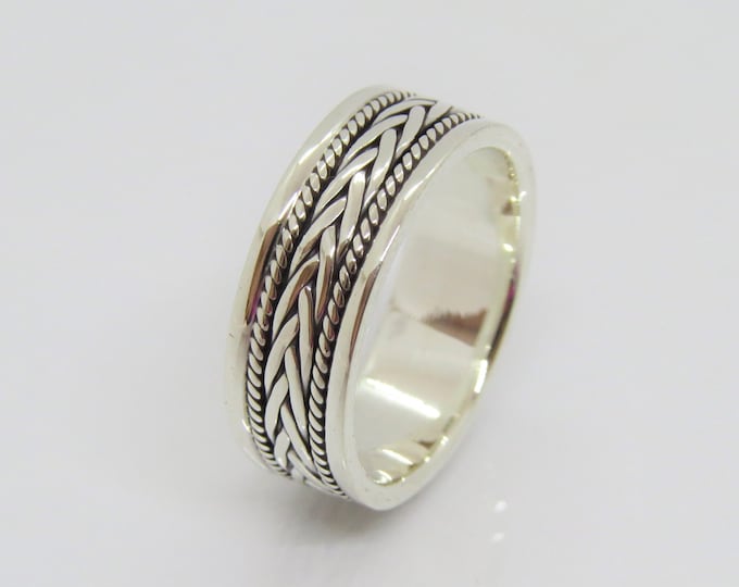 Vintage Bali Sterling Silver Braid Twisted Band Ring Size 13