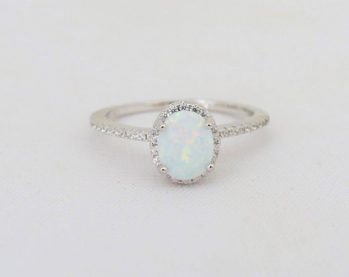 Vintage Sterling Silver White Opal & White Topaz Engagement Ring Size 6
