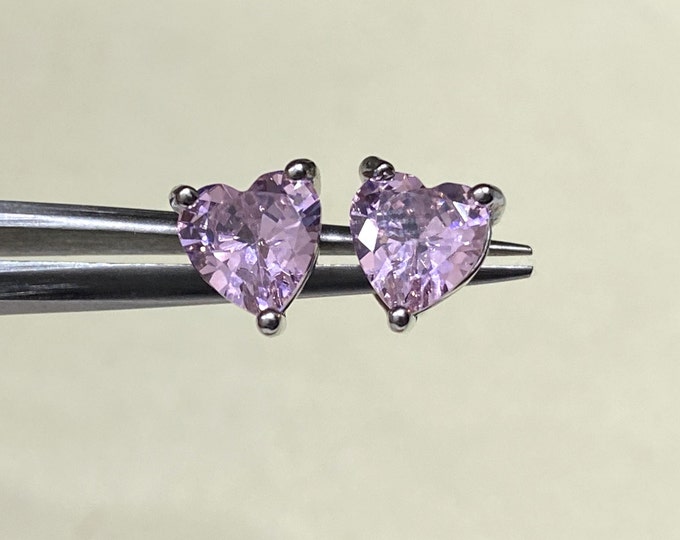 Sterling Silver Heart cut Pink Sapphire Stud Earrings 6MM