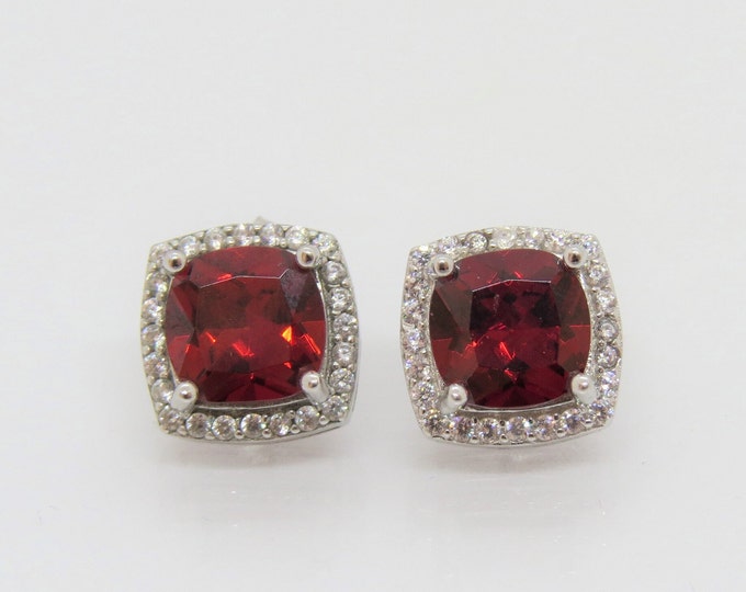 Sterling Silver Garnet & White Topaz Stud Earrings