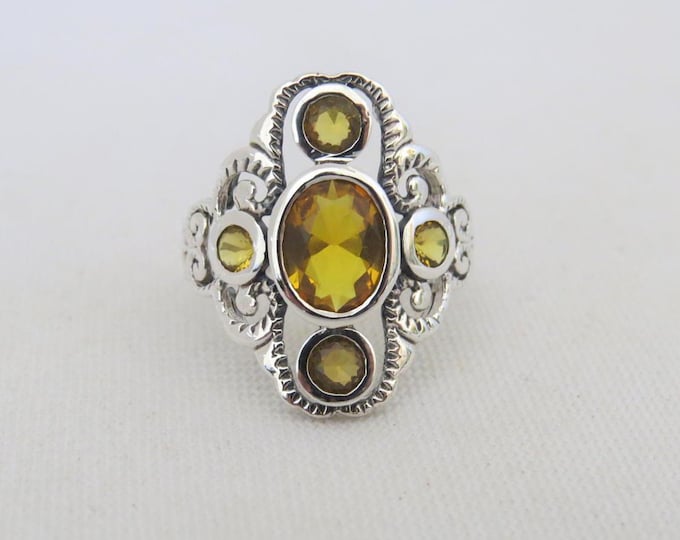 Vintage Sterling Silver Natural Citrine Filigree Ring Size 6
