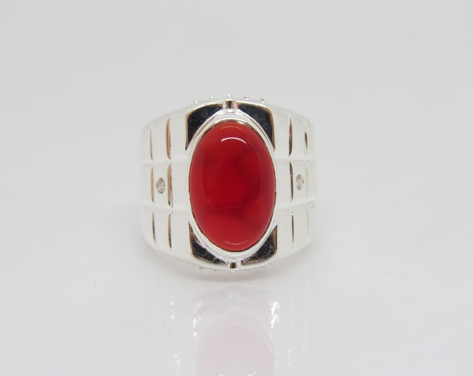Vintage Sterling Silver Carnelian, White Topaz Men's Ring Size 8.5