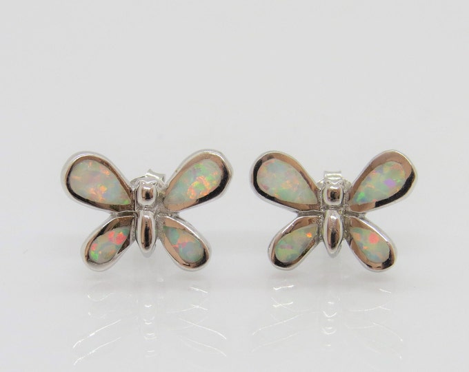 Vintage Sterling Silver Fire Opal Butterfly Stud Earrings
