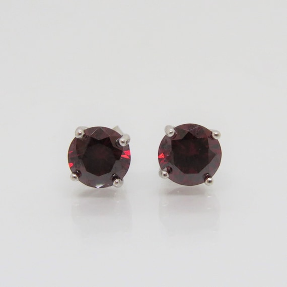 Vintage Sterling Silver Round cut Garnet Stud Ear… - image 2