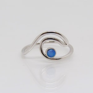 Vintage Sterling Silver Blue Opal Wave Ring Size 8