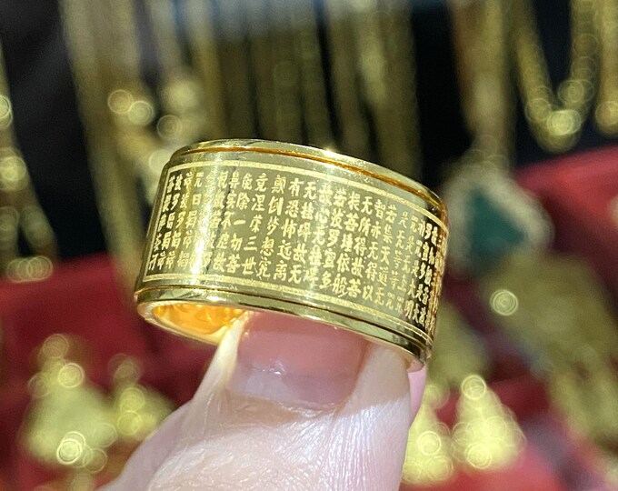 Vintage 15k 610 Yellow Gold Buddha Chinese Letter Wide Band Ring Size 9.5