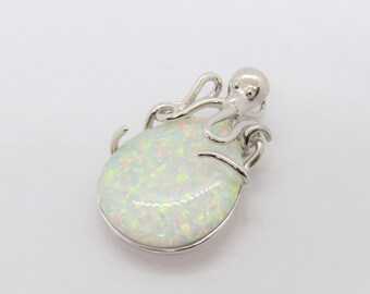 Sterling Silver White Opal Octopus Pendant