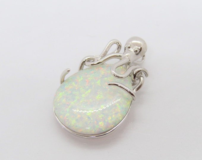 Sterling Silver White Opal Octopus Pendant