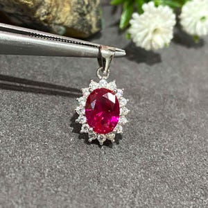 Vintage Sterling Silver Oval cut Ruby & White Topaz Pendant.