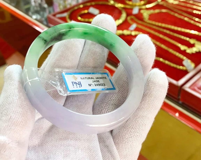 Vintage Translucent Natural Green, Lavender Jadeite Jade Bangle Bracelet 56.7MM