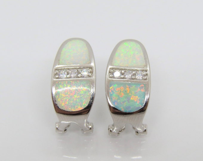 Vintage Sterling Silver White Opal & White Topaz Earrings