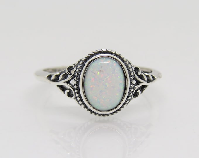 Sterling Silver White Opal Filigree Ring.