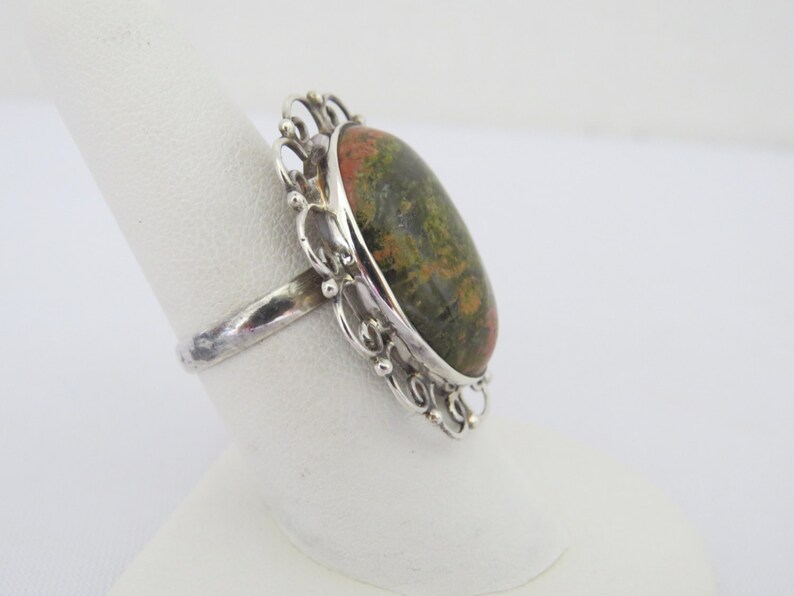 Vintage Artisan Sterling Silver Cabochon Adjustable Ring Size 8