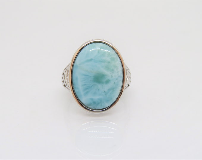 Vintage Sterling Silver Larimar Celtic Dome Ring Size 7