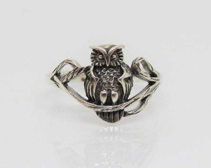 Vintage Sterling Silver Owl Ring Size 7