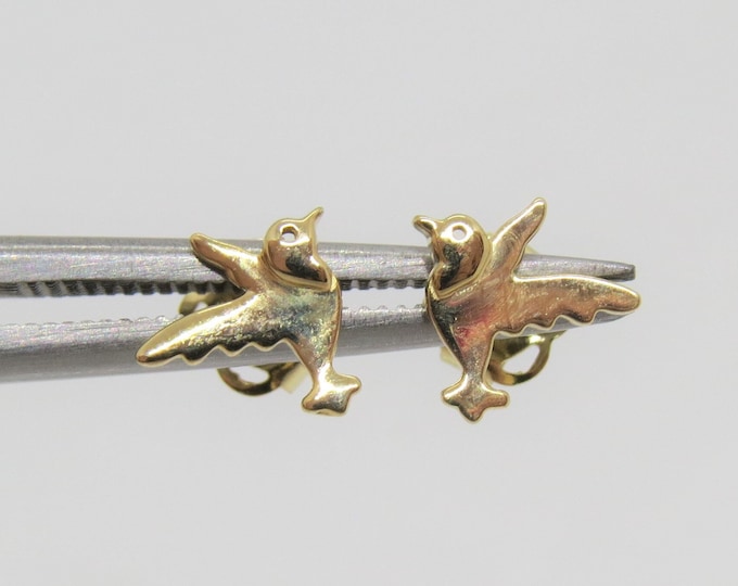 Vintage 14K Solid Yellow Gold Bird Dove Stud Earrings