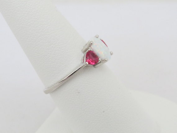 Vintage Sterling Silver White Opal & Red Ruby Rin… - image 4