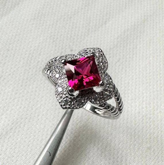 Vintage Sterling Silver White Topaz & Ruby Ring. - image 1