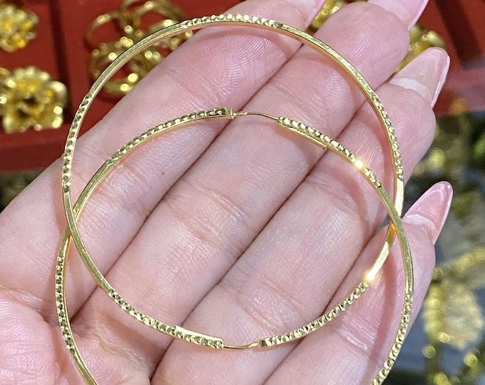 15K 610 Yellow Gold Hoop Thin Gold Earrings 48MM
