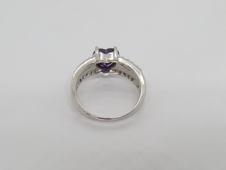 Blue Opal /& White Topaz Ring Size 8 Vintage Sterling Silver Heart cut Amethyst