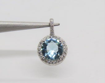 Sterling Silver Round cut Aquamarine & White Topaz Pendant