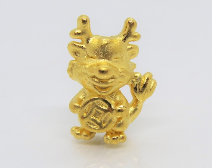 Vintage Pure 24K 9999 Gold Pixiu, Dragon Charm Bead Pendant Make for Bracelet