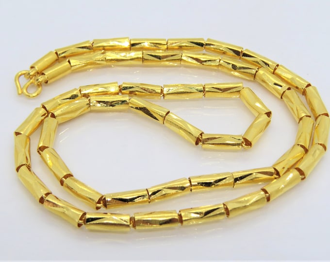 Vintage 24K 980 Pure Gold Bamboo Link Chain Necklace 18'' Length