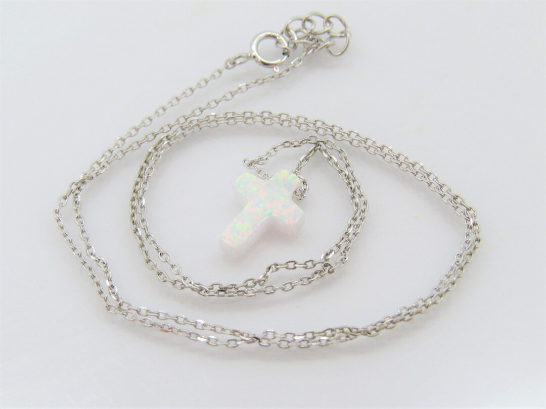 Vintage Sterling Silver White Opal Cross Chain Necklace - Etsy