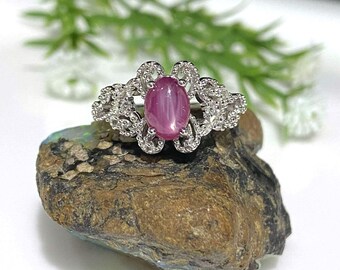 Vintage Sterling Silver Natural Ruby & White Topaz Ring Size 6