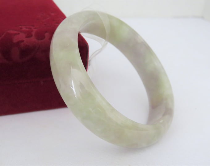 Translucent Natural Green White Lavender Jadeite Jade Vintage Bangle Bracelet 58.3MM