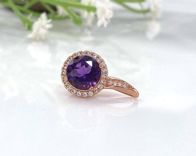 Vintage Rose Gold Plate Sterling Silver Amethyst & White Topaz Pendant.