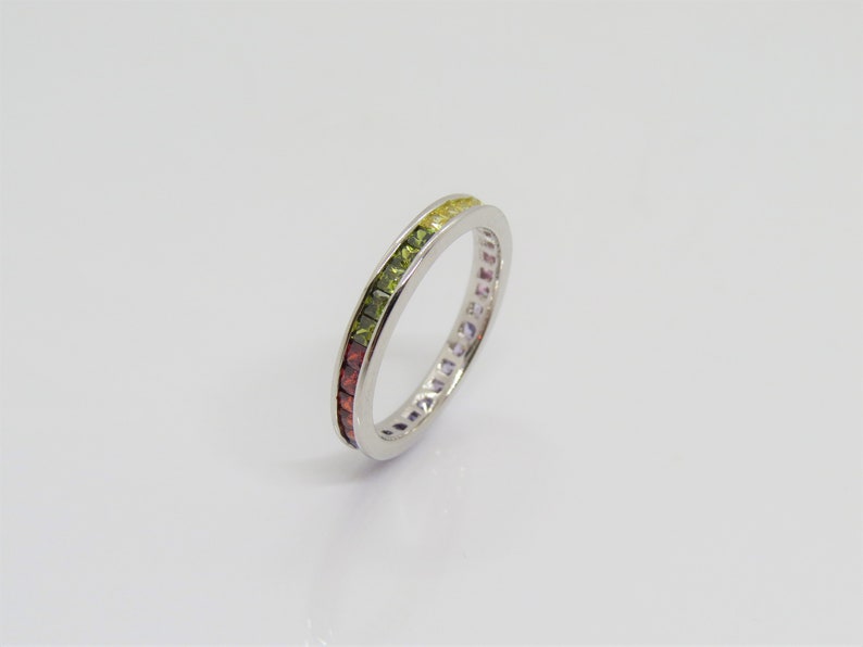 Vintage Sterling Silver Mixed Gemstone Eternity Band Ring Size 8