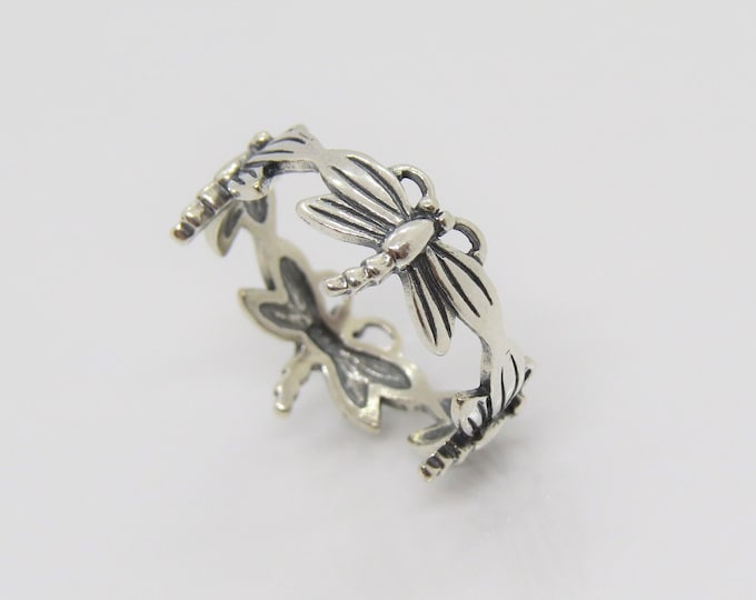 Vintage Sterling Silver Dragonfly Band Ring Size 8