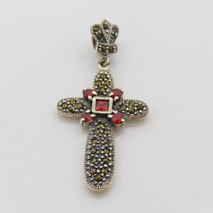 Vintage Sterling Silver Garnet & Marcasite Cross Pendant - Etsy