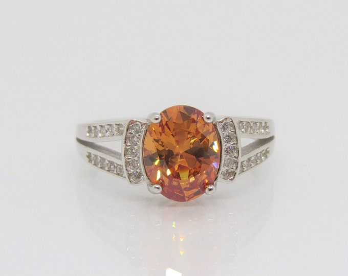 Vintage Sterling Silver Morganite & White Topaz Ring Size 6