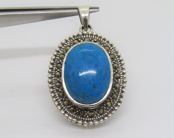 Vintage Sterling Silver Turquoise & Marcasite Pendant