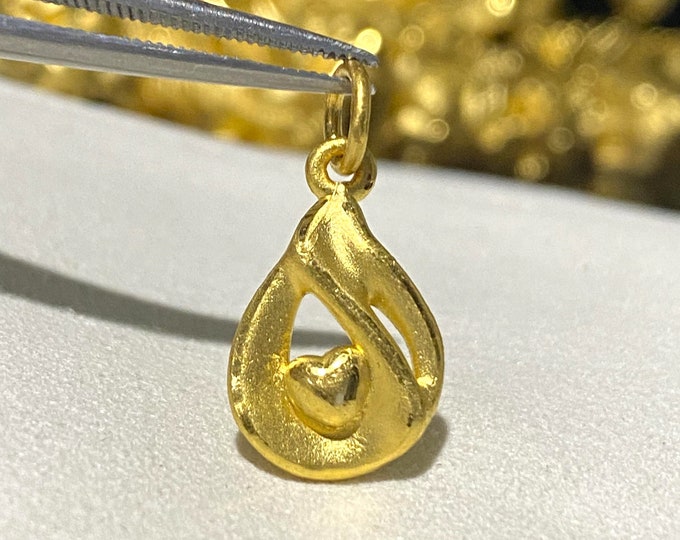Vintage 24K 9999 Yellow Gold Heart Charm Pendant Make for Charm Bracelet