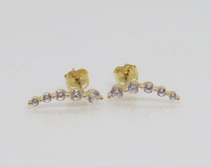 Vintage 14K Solid Yellow Gold White Topaz Earrings