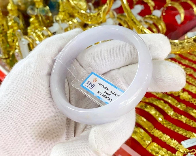 Translucent Natural Lavender, White Jadeite Jade Vintage Bangle Bracelet 59.5MM