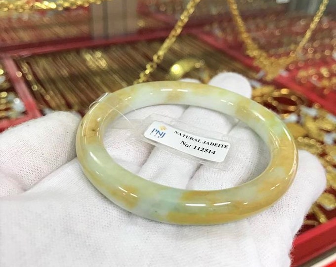 Translucent Natural Honey, Green White Jadeite Jade Vintage Bangle Bracelet 55.9MM