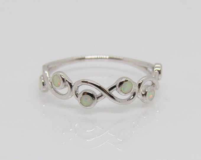 Vintage Sterling Silver White Opal Infinity Ring Size 8