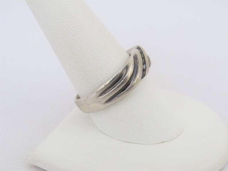 Vintage Sterling Silver Black Diamond Unisex Band Ring Size 10