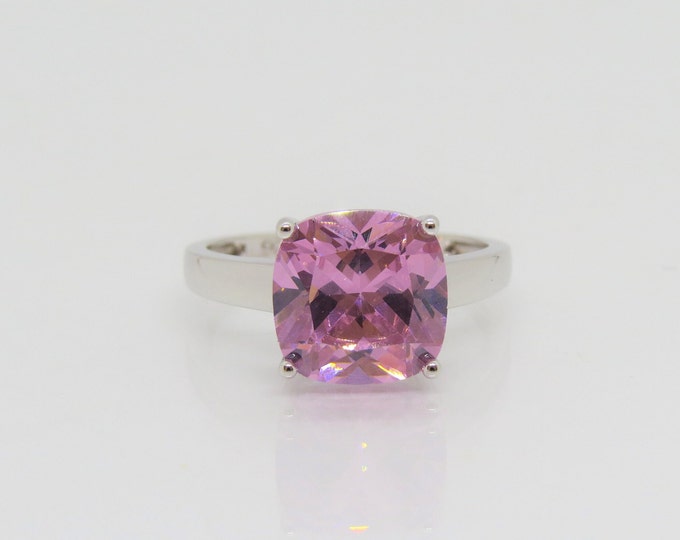 Sterling Silver Pink Sapphire Solitaire Ring Size 8